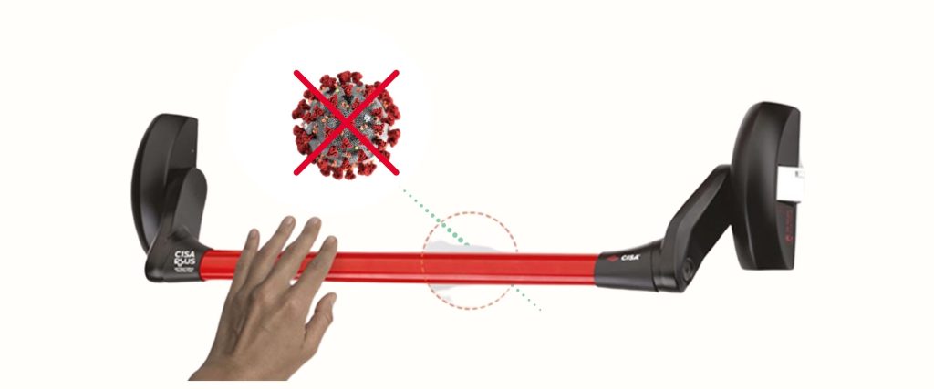 maniglione antipanico che respinge il virus